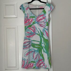 Lilly Pulitzer Pink and Green Floral Midi Dress